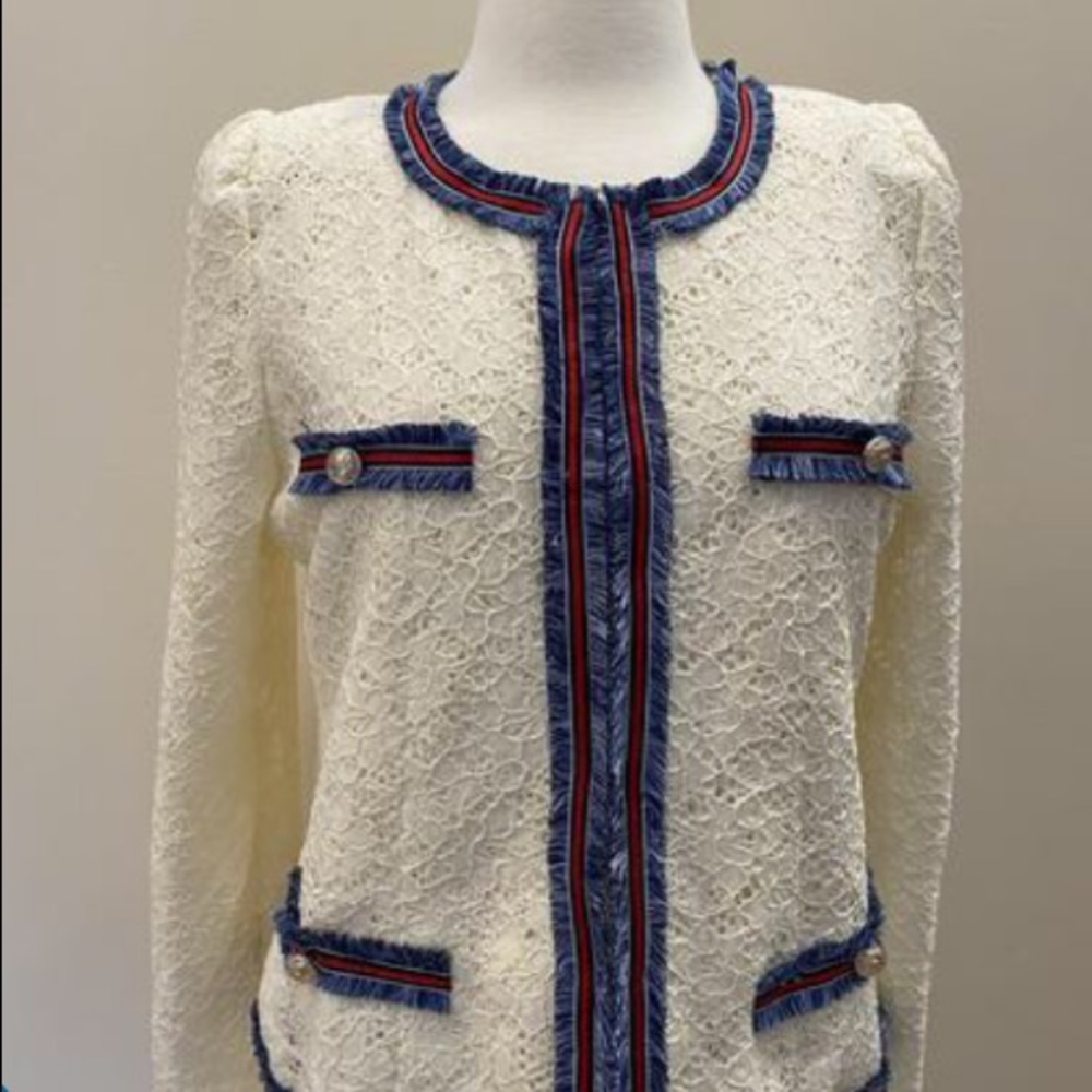 Gracia Denim Trim Lace Blazer